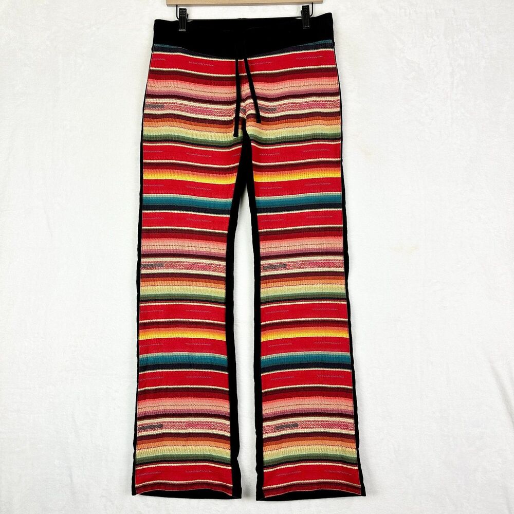 Serape Mexican Blanket Knit flare Pants Size Large Western Boho Low Rise